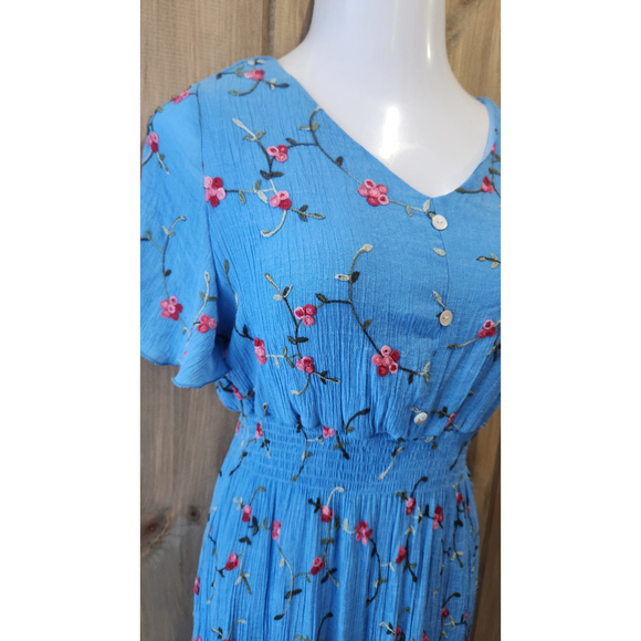 SAPPHIRE BLUE FLORAL BOHEMIAN DRESS, SZ XL, EUC, POLYESTER - Picture 2 of 8